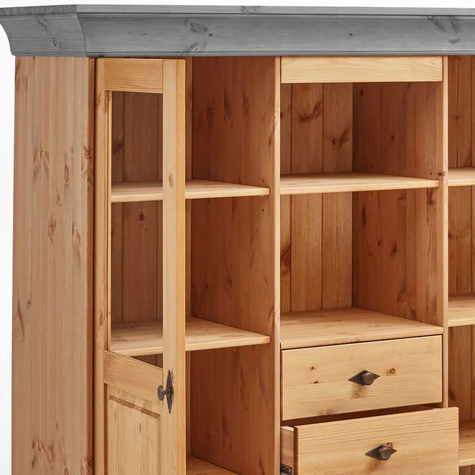 Landhaus Highboard mit Glas aus Kiefer - Eshelas^Wohnen New