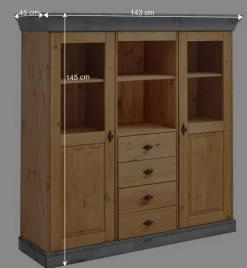 Landhaus Highboard mit Glas aus Kiefer - Eshelas^Wohnen New