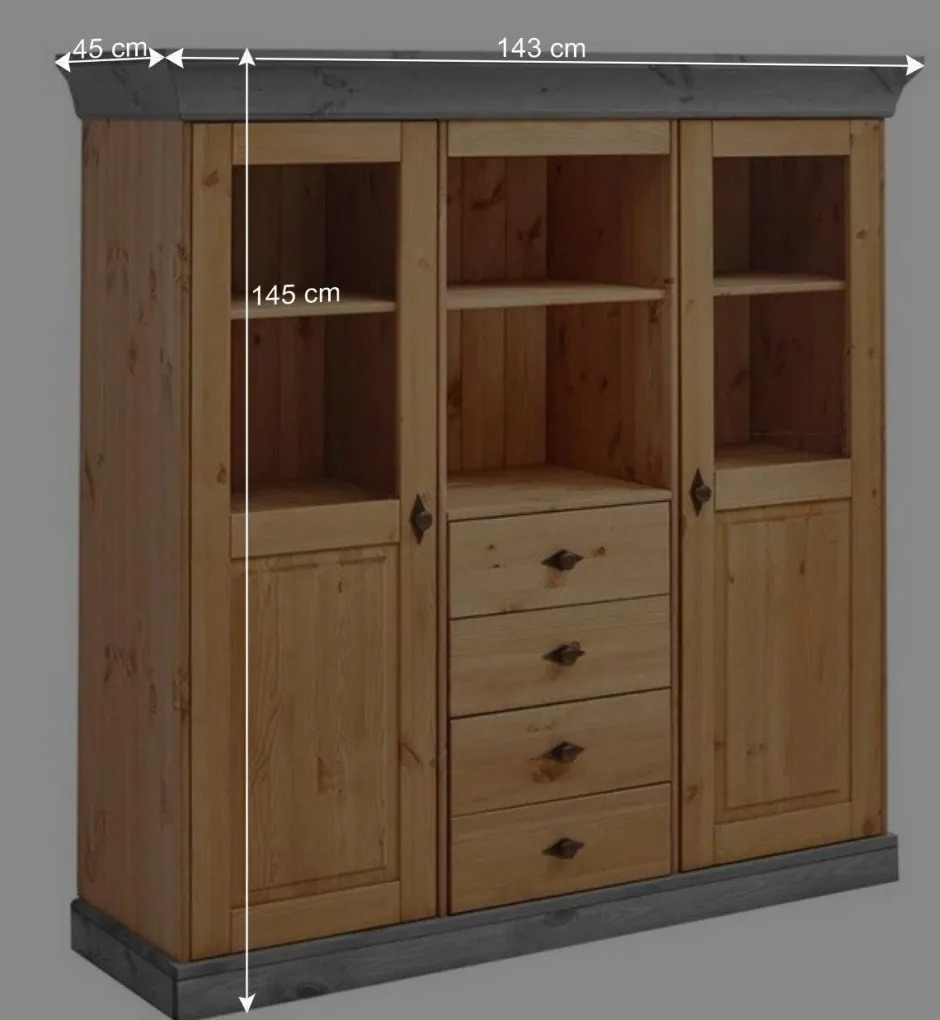 Landhaus Highboard mit Glas aus Kiefer - Eshelas^Wohnen New