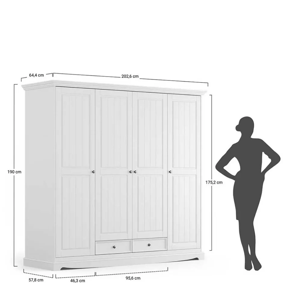 Wohnen Landhaus Kleiderschrank in Weiß lackiert - Indico