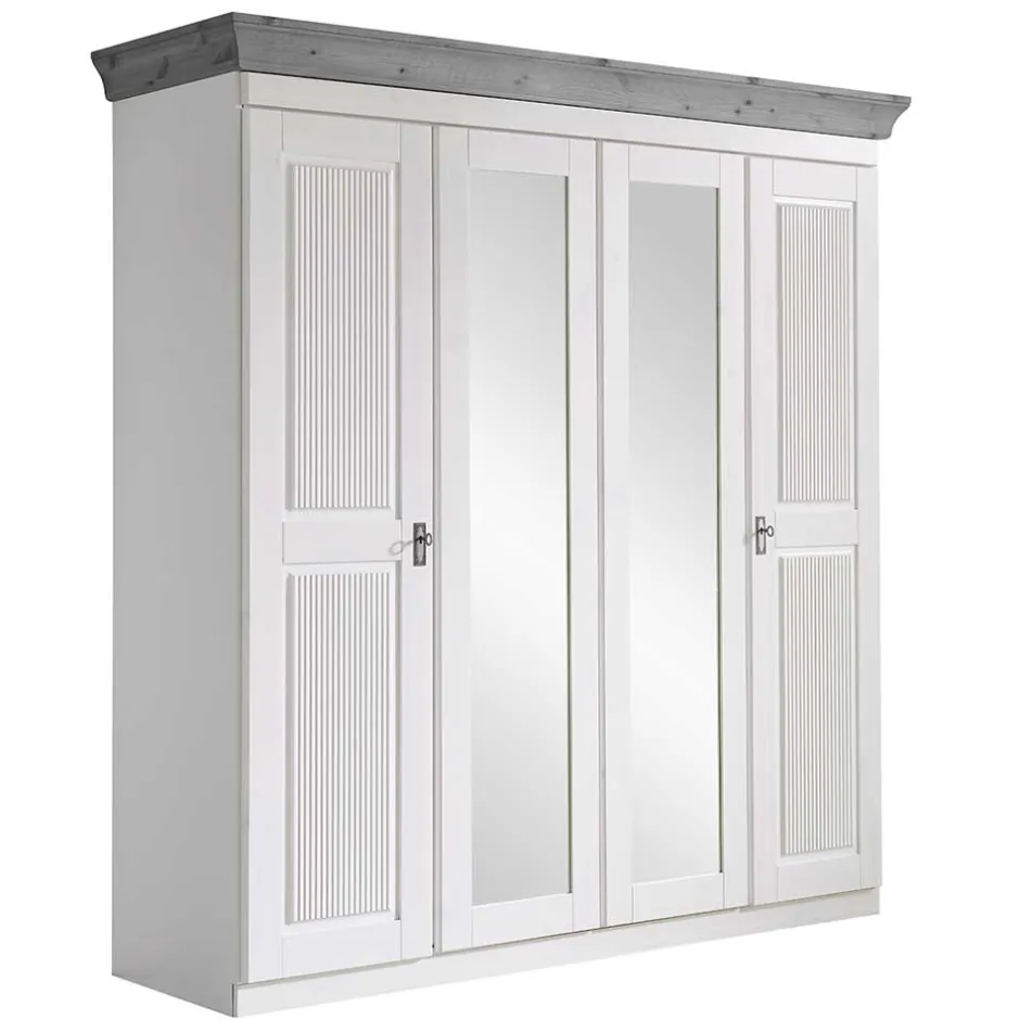 Wohnen Landhaus Kleiderschrank in Weiß und Kiefer Grau - Caneon