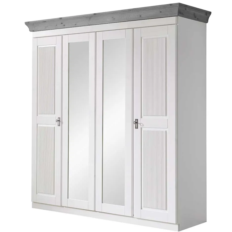 Wohnen Landhaus Kleiderschrank in Weiß und Kiefer Grau - Caneon