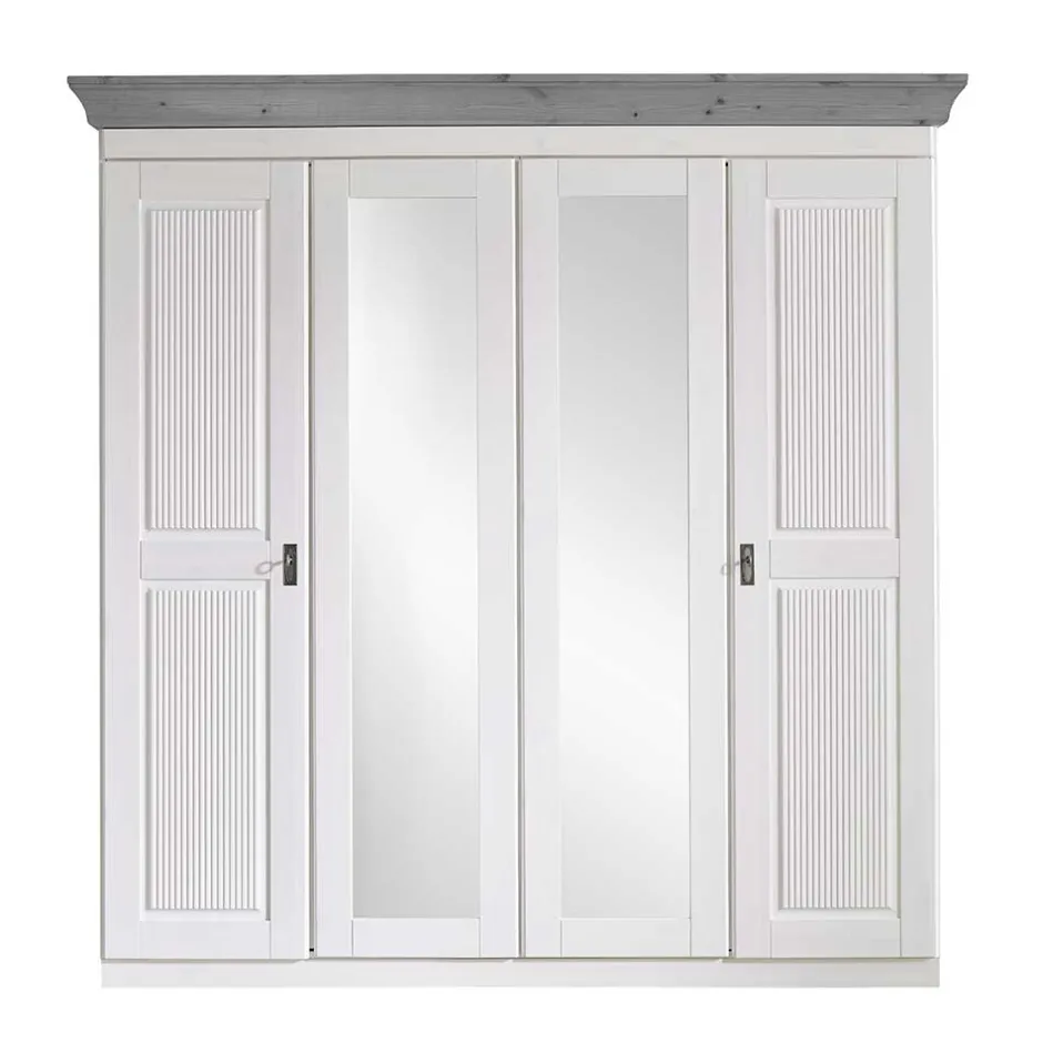 Wohnen Landhaus Kleiderschrank in Weiß und Kiefer Grau - Caneon