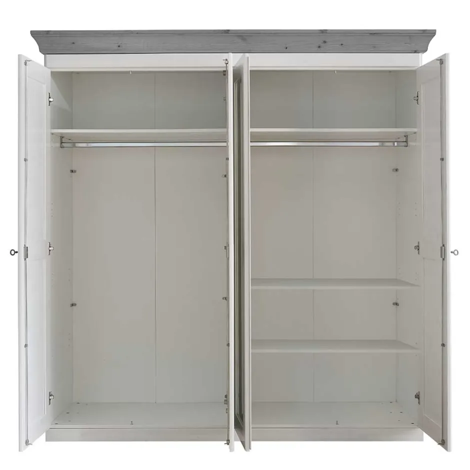 Wohnen Landhaus Kleiderschrank in Weiß und Kiefer Grau - Caneon