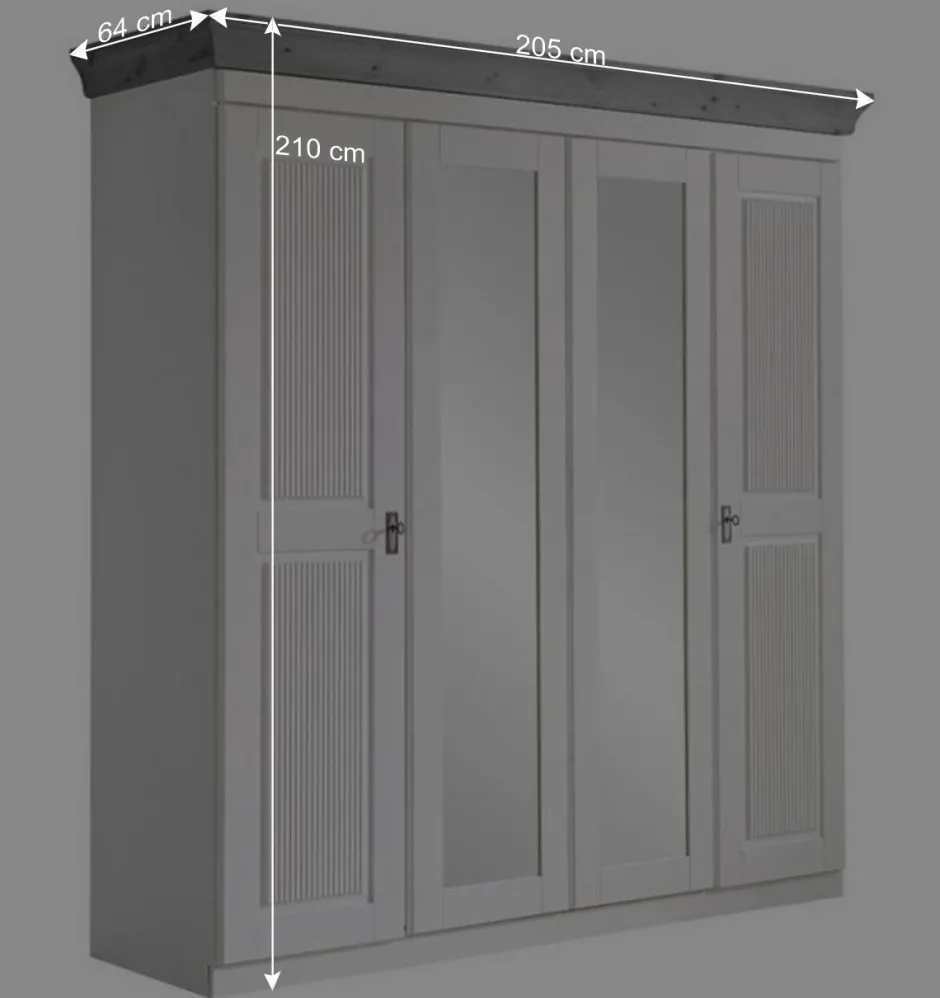 Wohnen Landhaus Kleiderschrank in Weiß und Kiefer Grau - Caneon