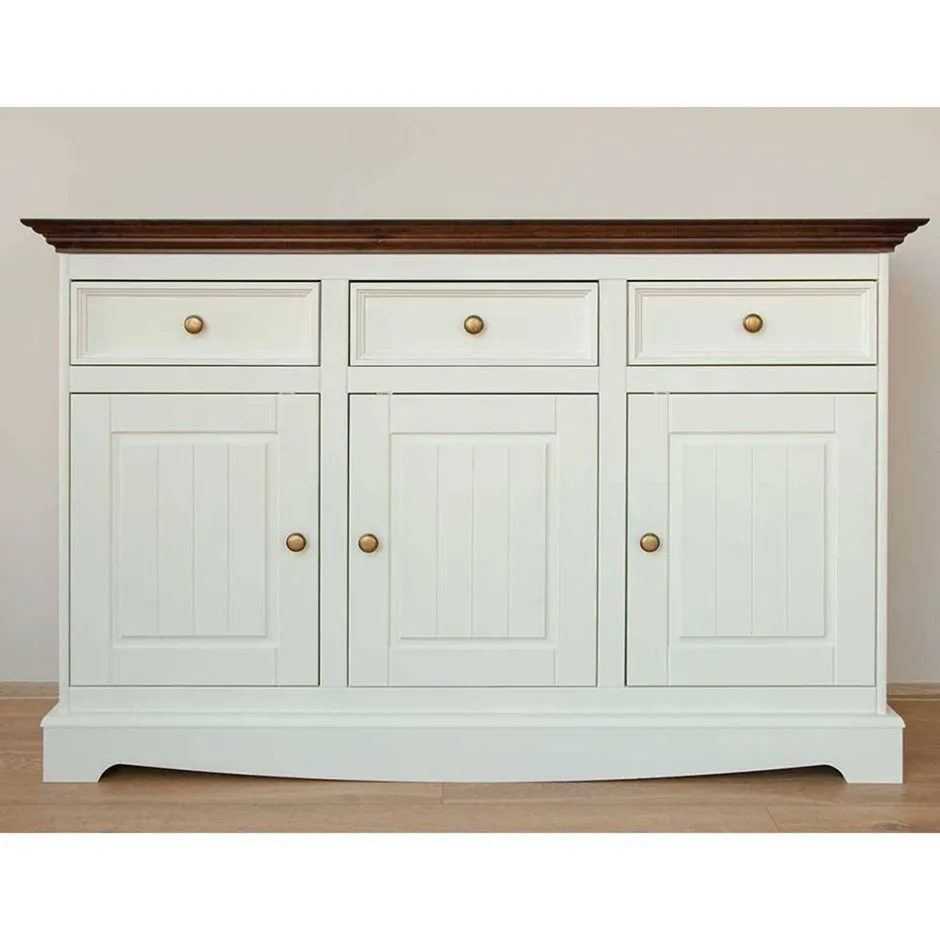 Wohnen Landhaus Kombikommode in Weiß und Nussbaum - Manipur