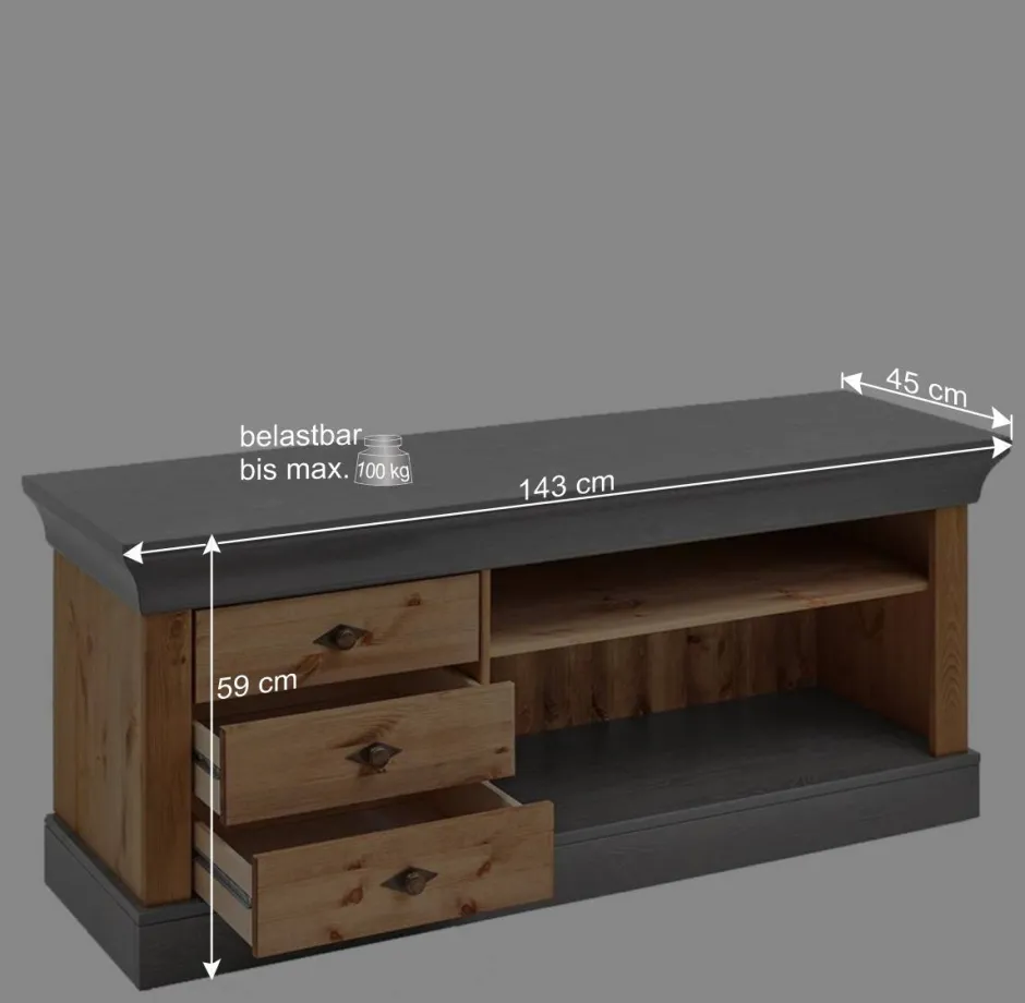 Landhaus Lowboard mit 3 Schubladen & 2 Fächern - Eshelas^Wohnen Hot