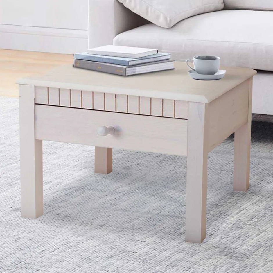 Wohnen Landhaus Quadrat-Couchtisch in Weiß lasiert - Gabbya