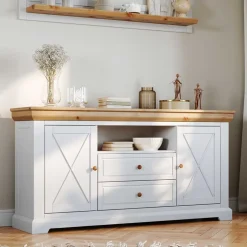 Wohnen Landhaus Sideboard in Weiß & Natur Kiefer - Saluts
