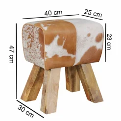 Wohnen Landhaus Sitzhocker Darinca mit Ziegenfell und Holz