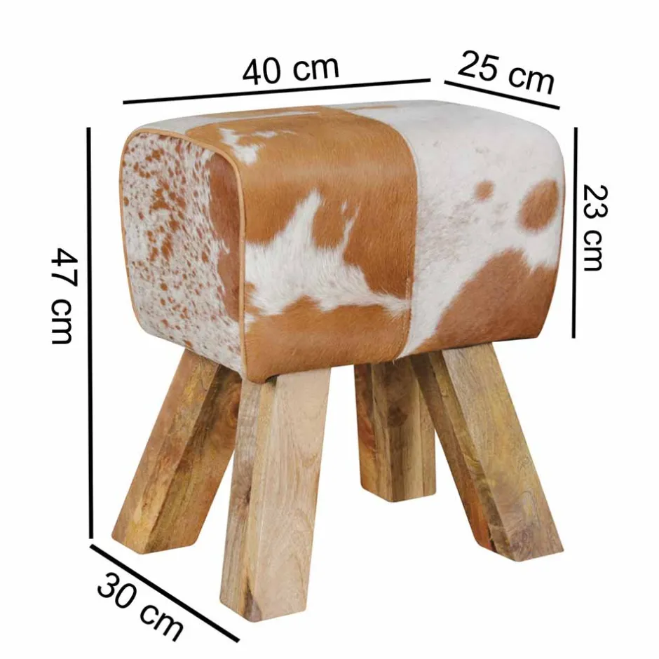Wohnen Landhaus Sitzhocker Darinca mit Ziegenfell und Holz