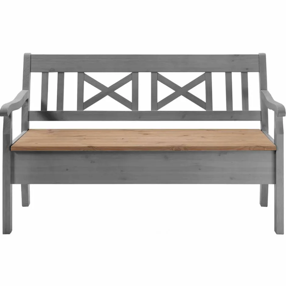 Wohnen Landhaus Truhenbank Jytte aus Kiefer Grau Braun