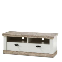 Wohnen Landhaus TV Element in Weiß & Pinie Shabby Nedita mit 2 Schubladen