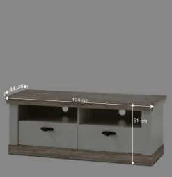 Wohnen Landhaus TV Element in Weiß & Pinie Shabby Nedita mit 2 Schubladen