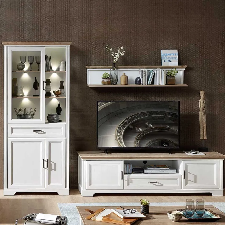 Wohnen Landhaus TV Wohnkombination mit LED - Sinolita (dreiteilig)