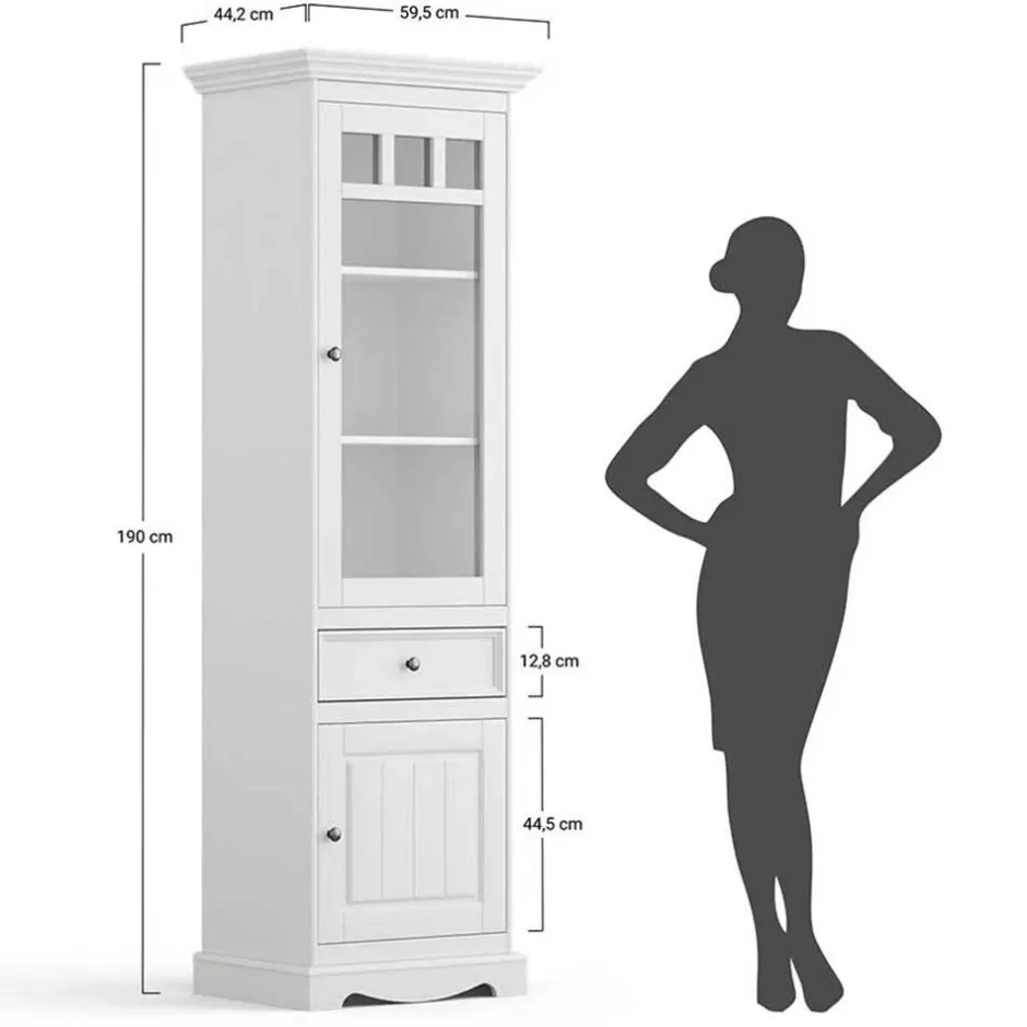 Landhaus Vitrine in Weiß mit Nussbaum Braun - Manipur^Wohnen Online