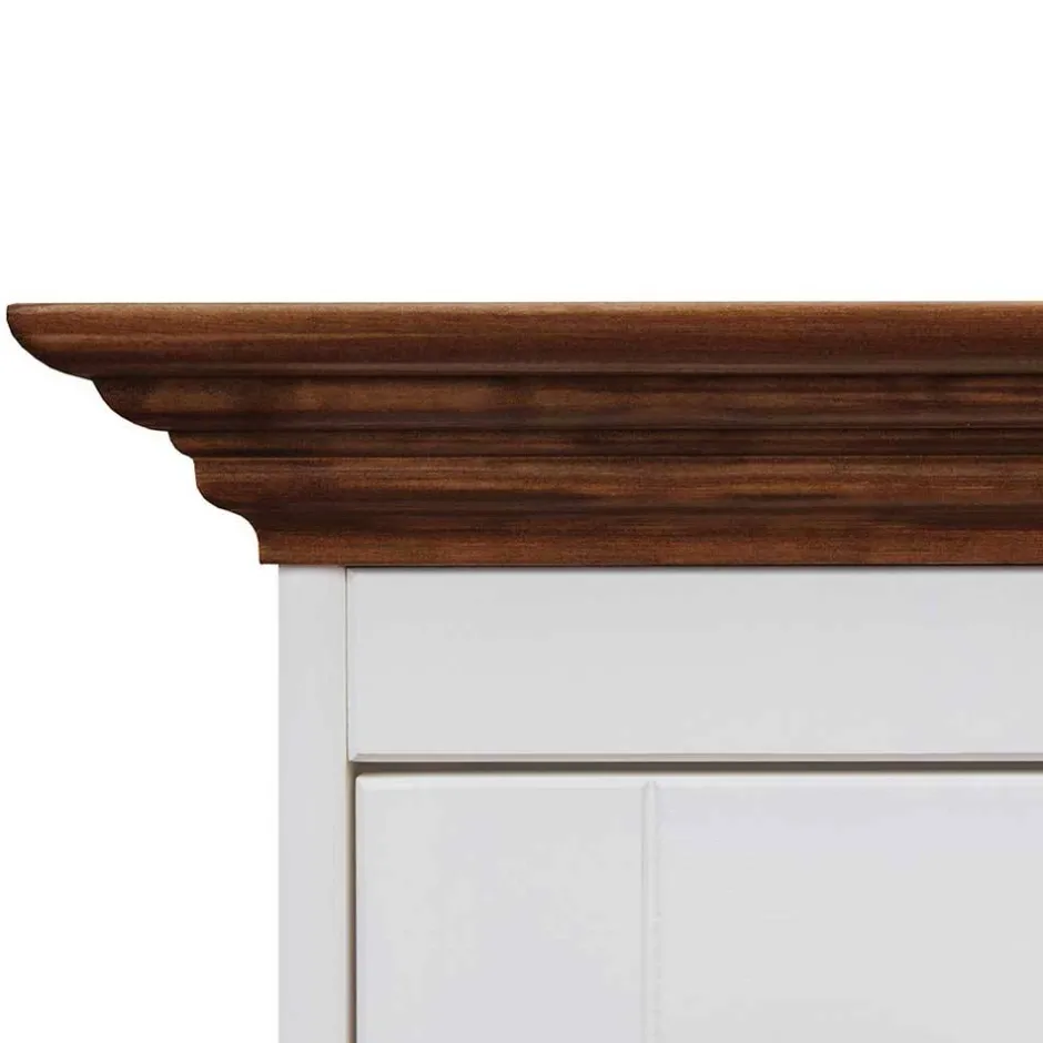 Landhaus Vitrine in Weiß mit Nussbaum Braun - Manipur^Wohnen Online