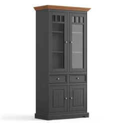 Wohnen Landhaus Vitrinenschrank in Grau und Eiche - Witenga