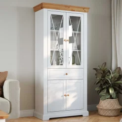 Wohnen Landhaus Vitrinenschrank in Weiß & Natur Kiefer - Saluts