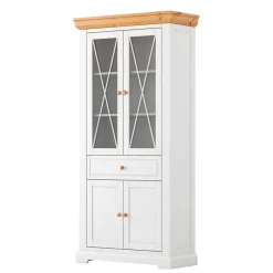 Wohnen Landhaus Vitrinenschrank in Weiß & Natur Kiefer - Saluts