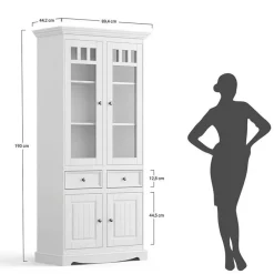 Wohnen Landhaus Vitrinenschrank in Weiß mit Nussbaum - Manipur