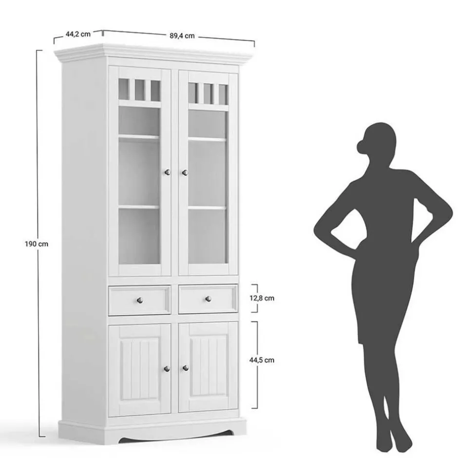 Wohnen Landhaus Vitrinenschrank in Weiß mit Nussbaum - Manipur
