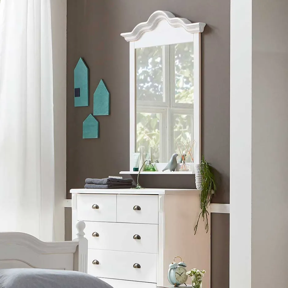 Wohnen Landhaus Wandspiegel in Weiß Laburita Holzrahmen Kiefer