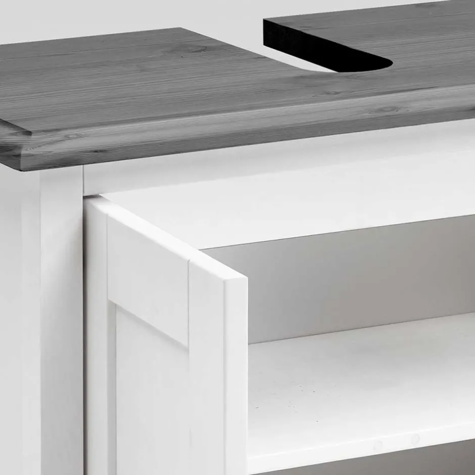 Landhaus Waschtischunterschrank in Weiß & Grau - Mirandesca^Wohnen Best