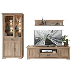 Wohnen Landhaus Wohnwandmöbel in Eiche NB - Barack (dreiteilig)