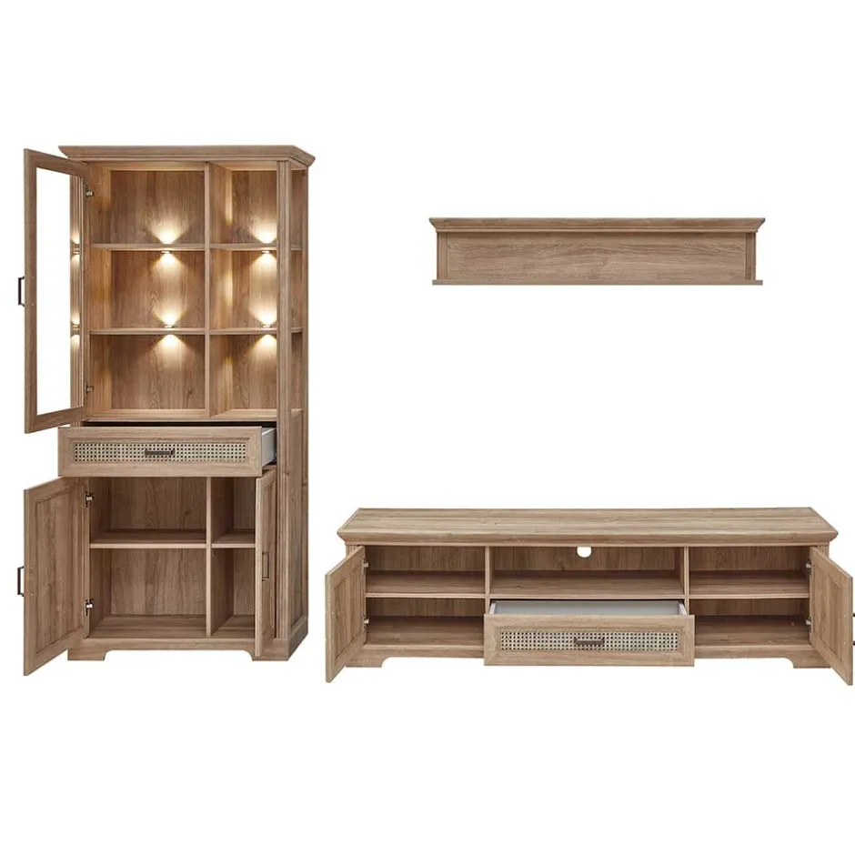 Wohnen Landhaus Wohnwandmöbel in Eiche NB - Barack (dreiteilig)
