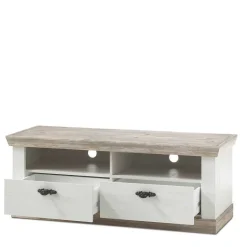 Wohnen Landhaus Wohnzimmer Möbel Set Nedita in Weiß & Pinie (vierteilig)