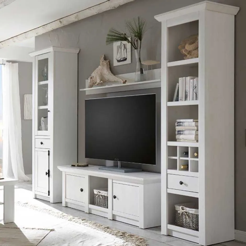 Wohnen Landhaus Wohnzimmer Möbel in Weiß - Chelles (vierteilig)