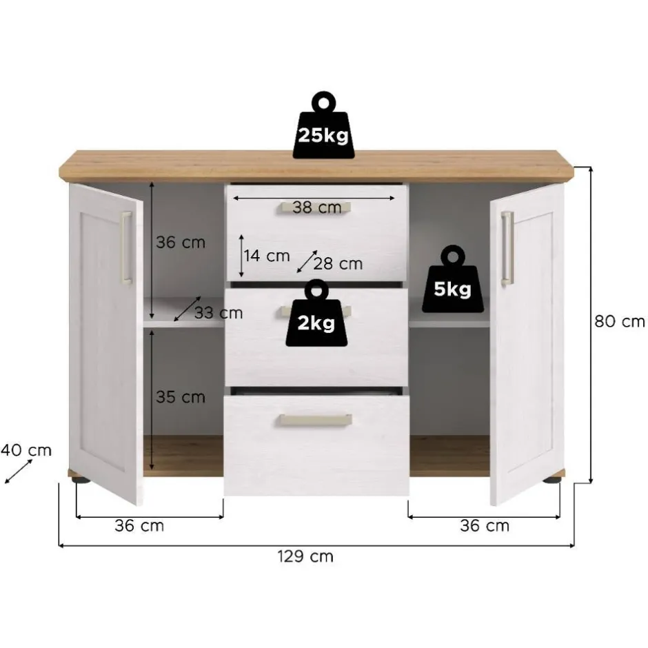 Wohnen Landhaus-Sideboard in Weiß - Tocella