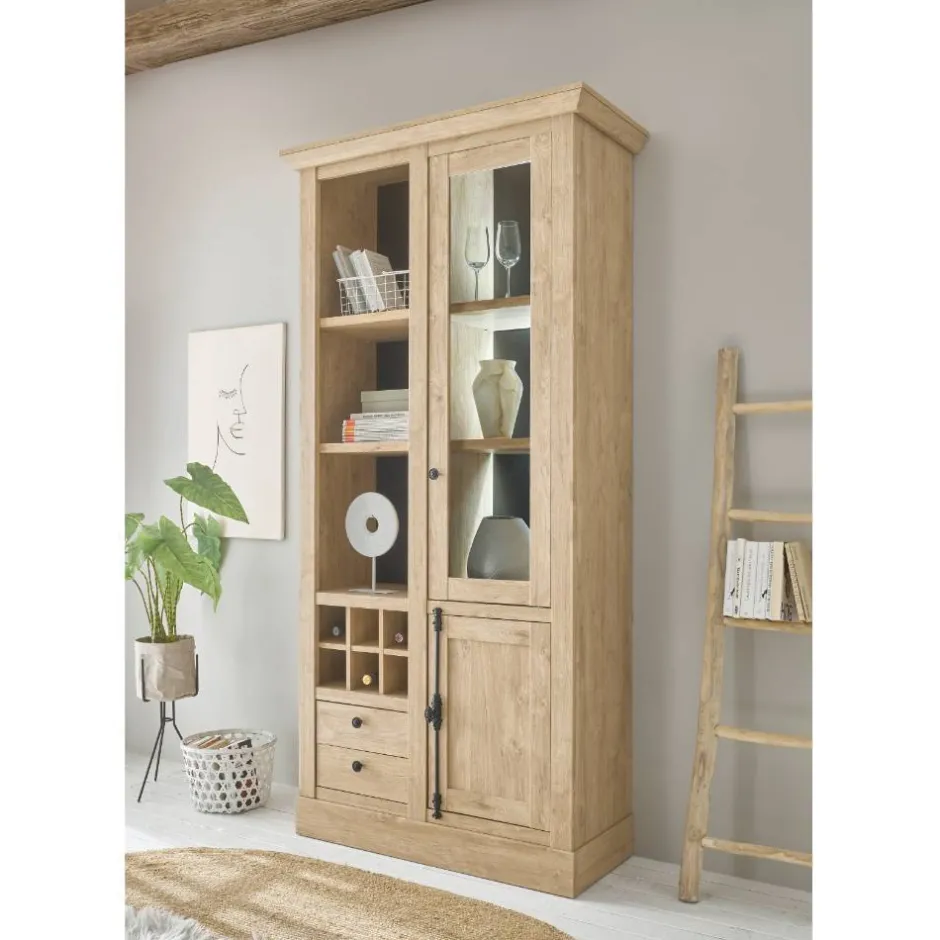 Wohnen Landhaus-Vitrinenschrank in Eiche Gold - Hengas