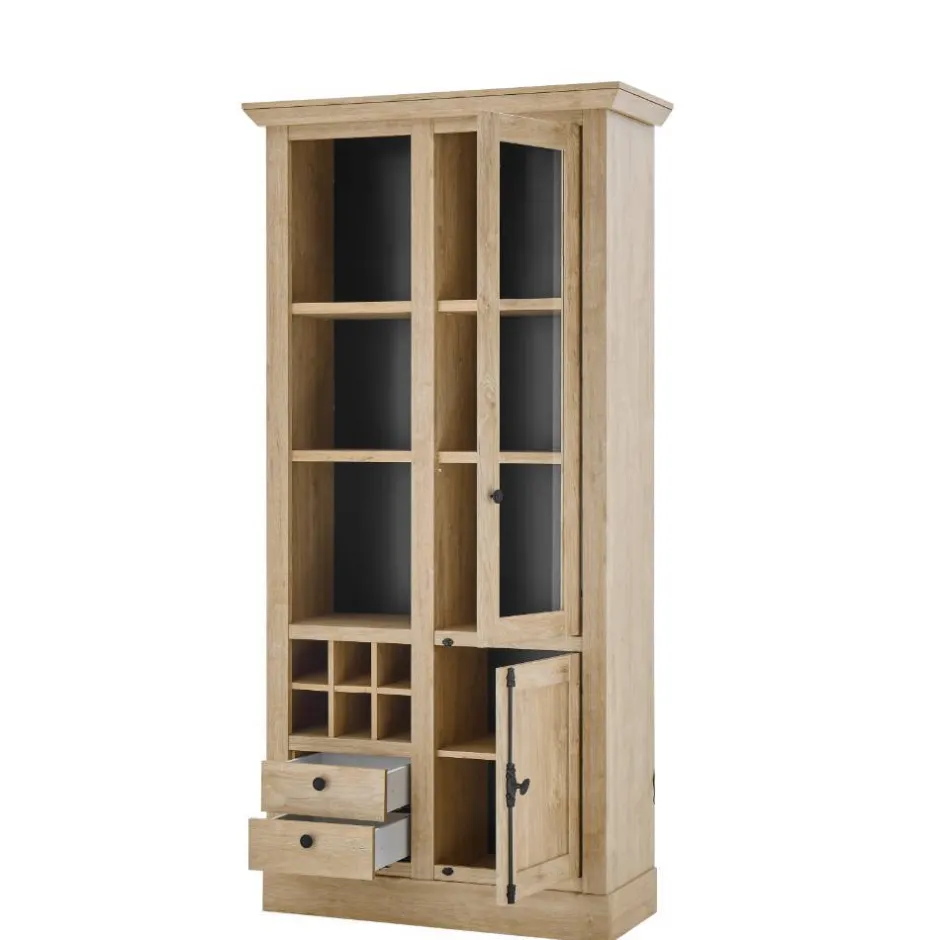 Wohnen Landhaus-Vitrinenschrank in Eiche Gold - Hengas