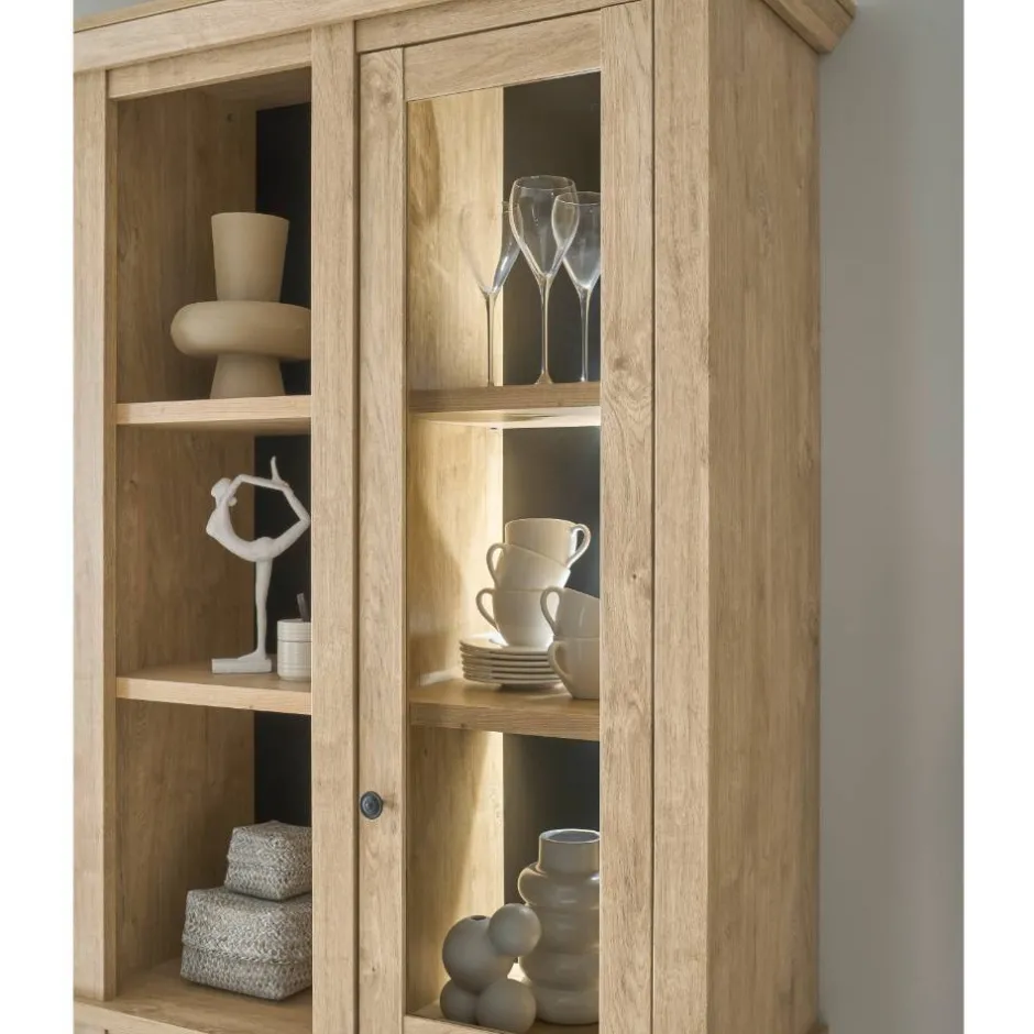 Wohnen Landhaus-Vitrinenschrank in Eiche Gold - Hengas