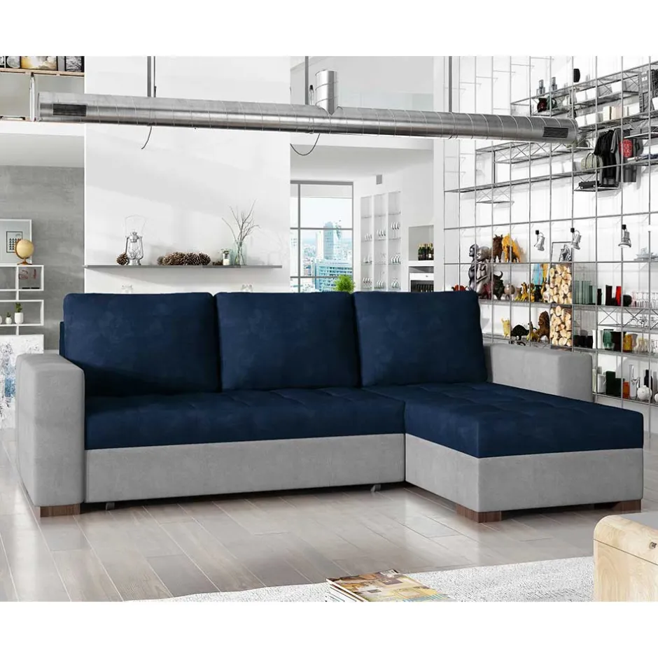 L-Design Bettcouch in Dunkelblau und Hellgrau - Genns^Wohnen Outlet
