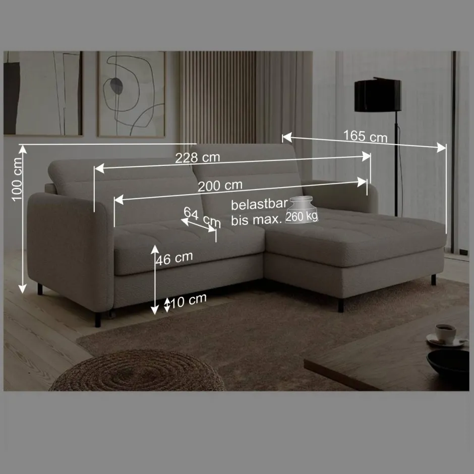 Wohnen L-Design Bettsofa in Taupe Stoffbezug - Gravanti