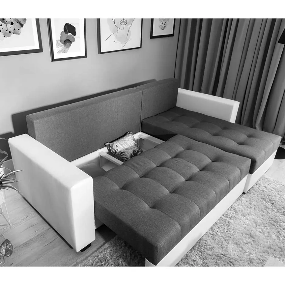 Wohnen L-Design Schlafsofa in Hellgrün und Weiß - Ingo