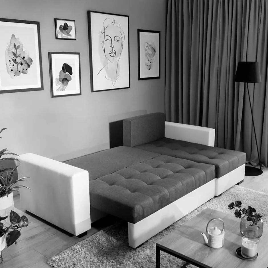 Wohnen L-Design Schlafsofa in Hellgrün und Weiß - Ingo