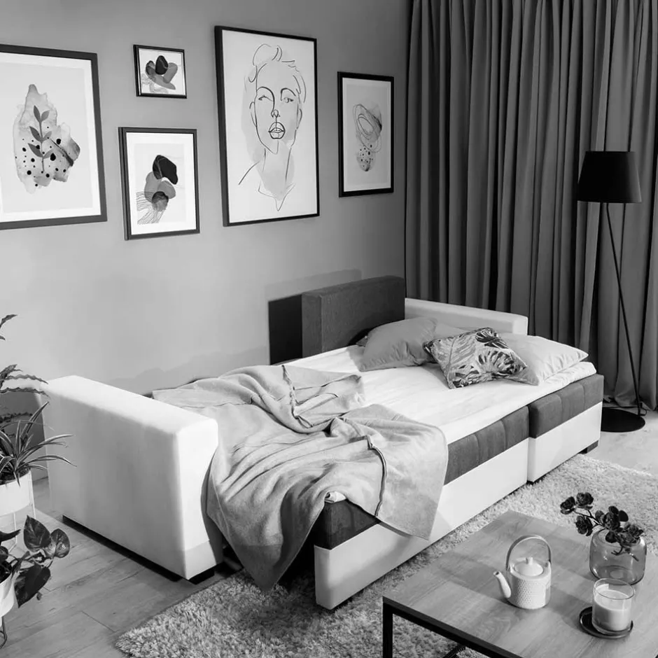 Wohnen L-Design Schlafsofa in Hellgrün und Weiß - Ingo