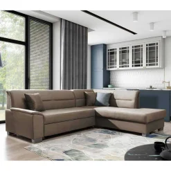 Wohnen L-Design Verwandlungssofa in Hellbraun Samt - Citerna