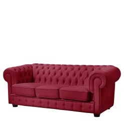 Wohnen Leder Dreisitzer in Rot - Chesterfield Style - Geoloro