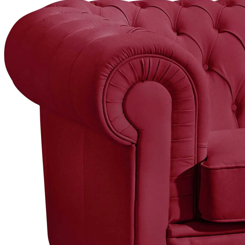 Wohnen Leder Dreisitzer in Rot - Chesterfield Style - Geoloro