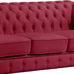 Wohnen Leder Dreisitzer in Rot - Chesterfield Style - Geoloro