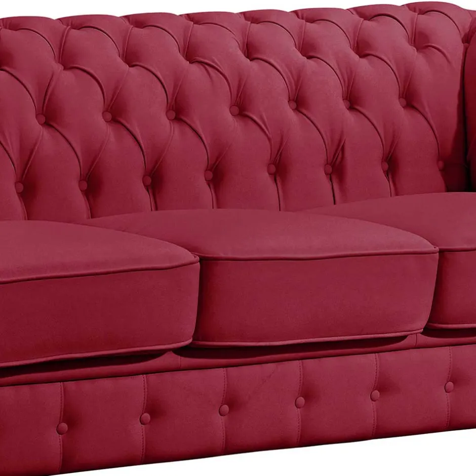 Wohnen Leder Dreisitzer in Rot - Chesterfield Style - Geoloro