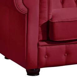 Wohnen Leder Dreisitzer in Rot - Chesterfield Style - Geoloro
