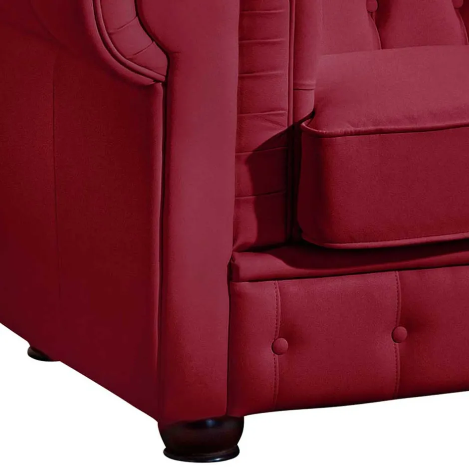 Wohnen Leder Dreisitzer in Rot - Chesterfield Style - Geoloro