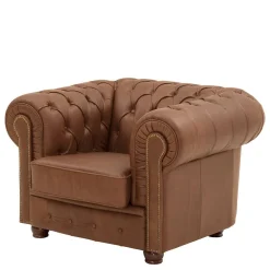 Wohnen Leder Polstersessel im Chesterfield Look - Gonron