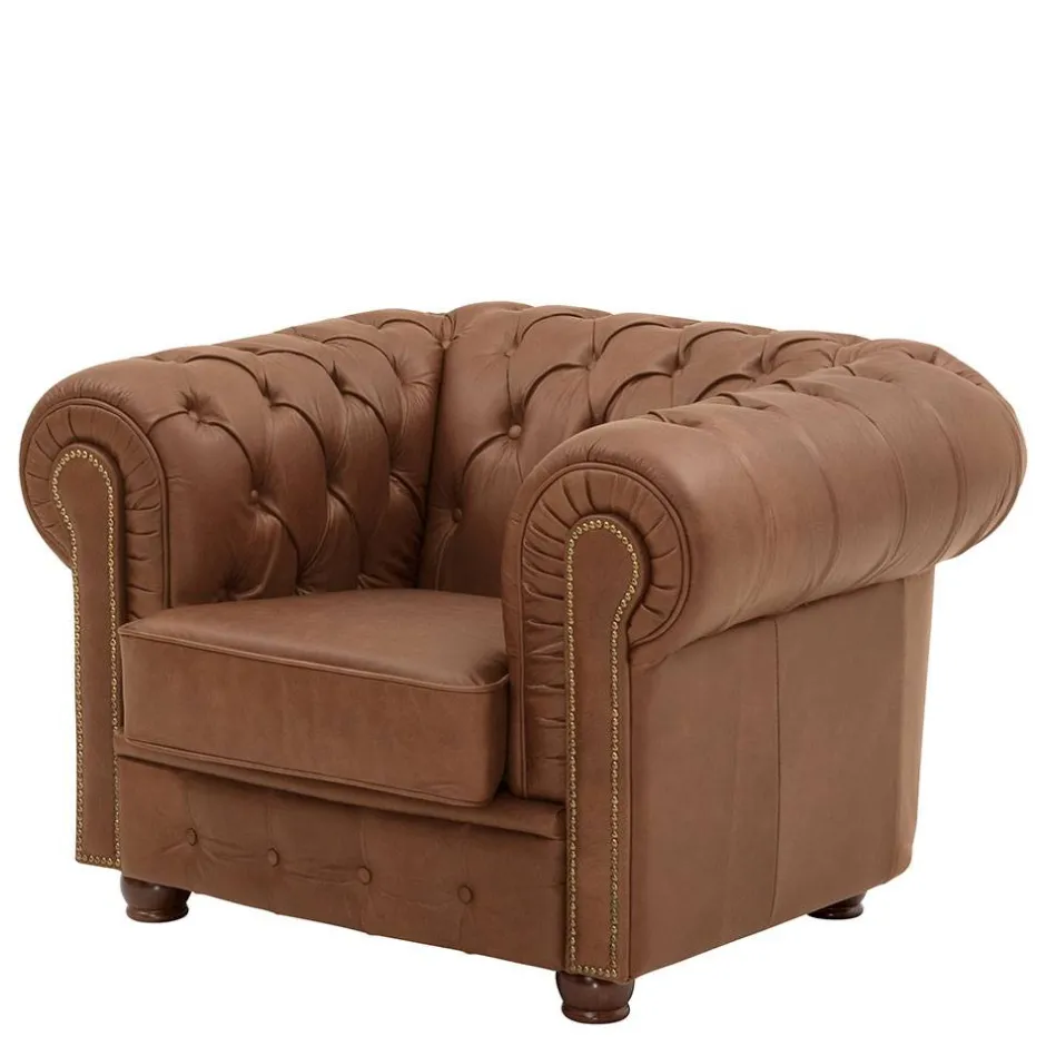 Wohnen Leder Polstersessel im Chesterfield Look - Gonron